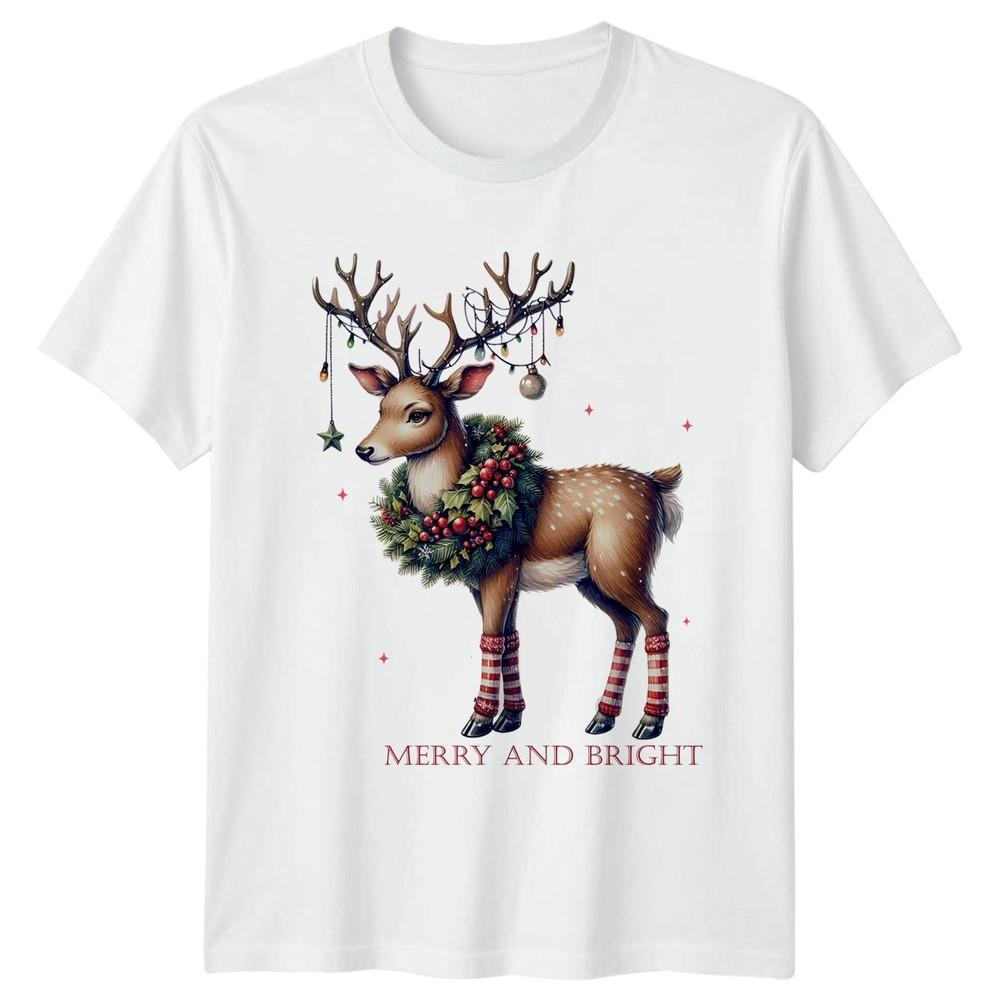 Merry And Bright Christmas Reindeer Holidays Unisexs Unisexs Graphic Tee S