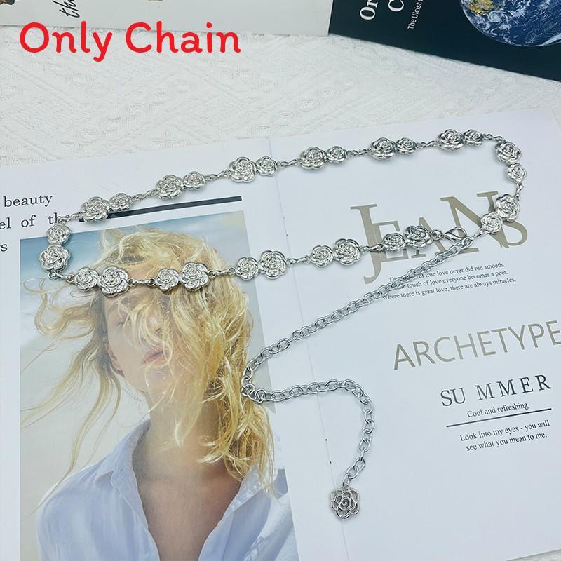 Small Fragrance Style Rose Decor Metal Waist Chain For Women Summer Fashion Jewelry серебряный