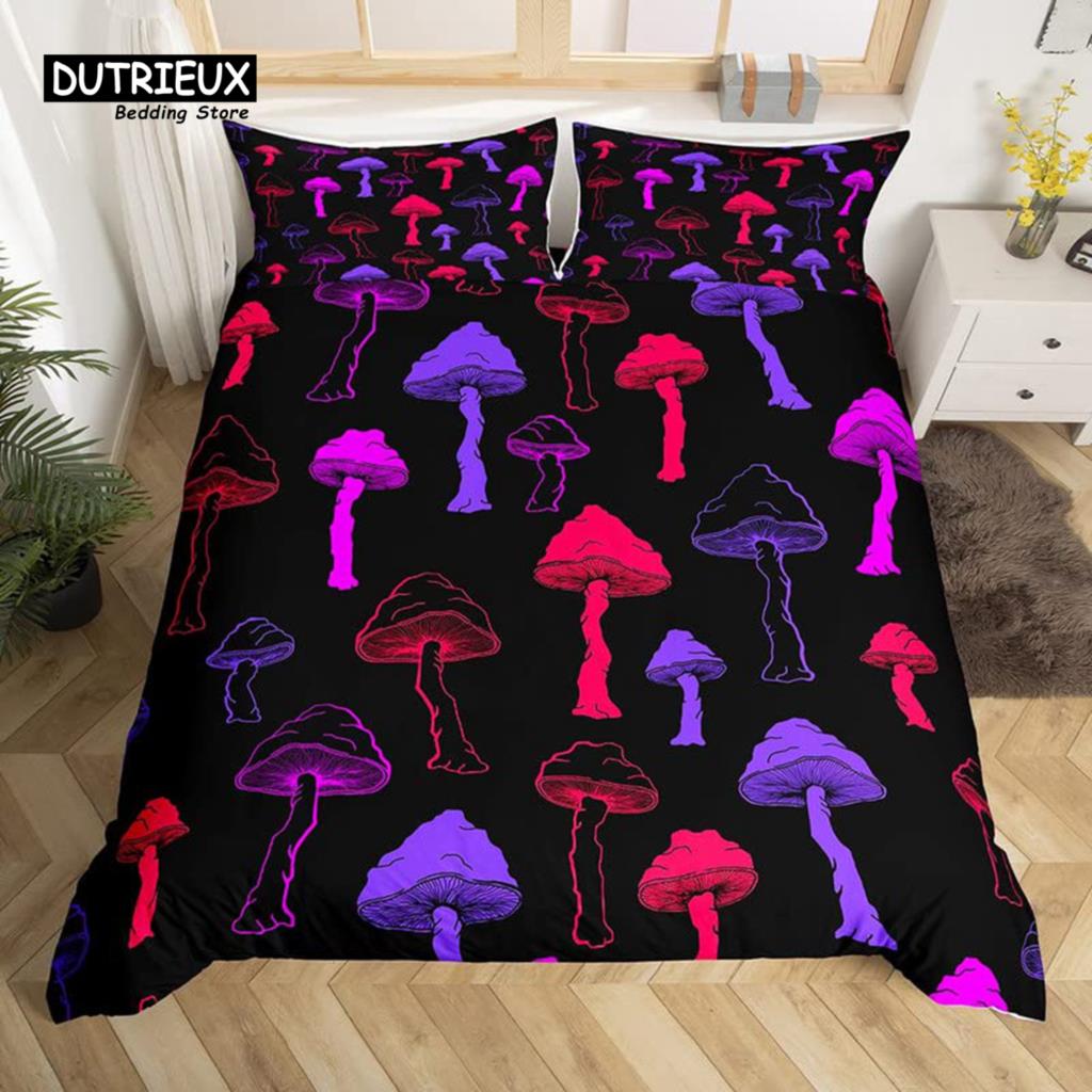 Cartoon Mushrooms Duvet Cover Kawaii Fungus Bedding Set Wild Mushroom Stuff Comforter Cover Twin King for Boys Girls Room Decor
