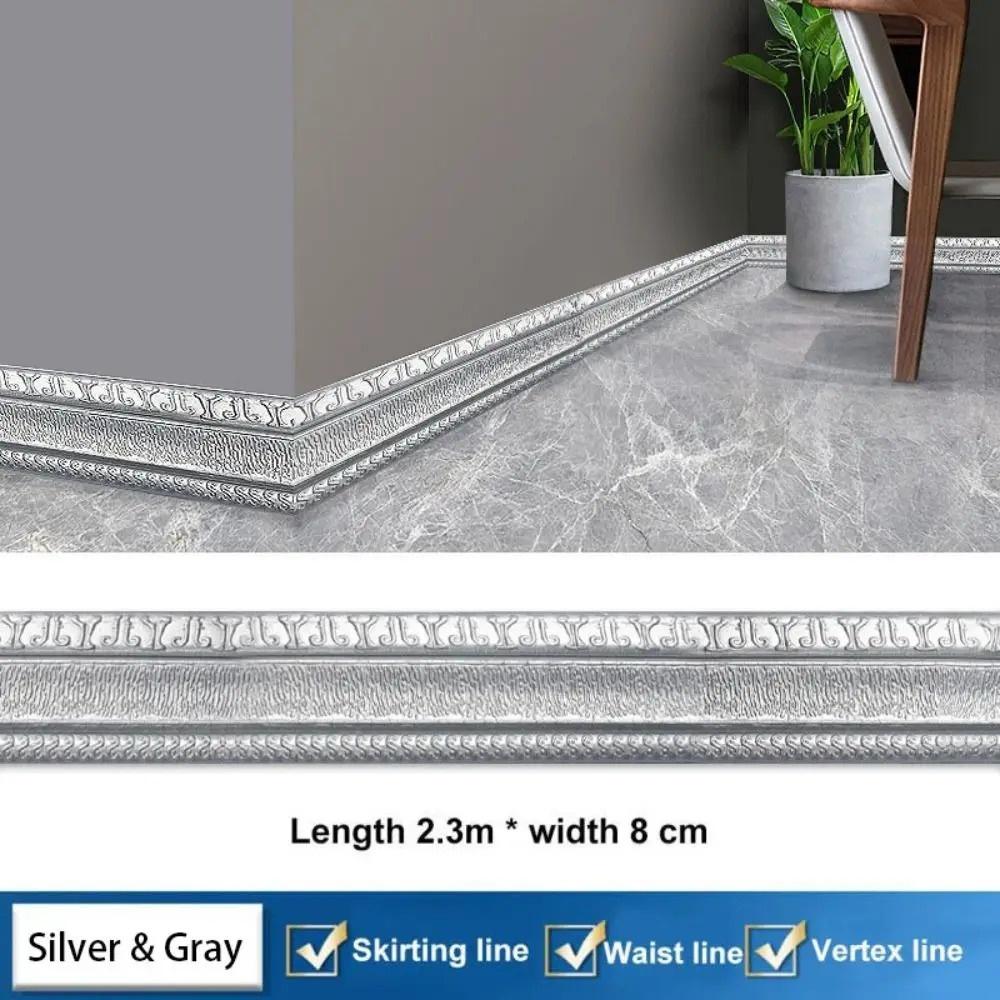 1 roll 2.3mX8cm 3D Skirting Line Self-adhesive Thicken Tiles Border Paper Home Decor Waterproof Waistline Edge Banding Strip