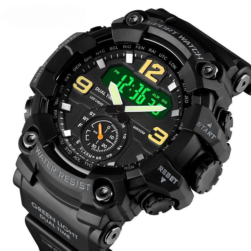 Cool Outdoor Shockproof Plastic Men's Watch Large Dial Sports Pin Buckle Digital Display Synchronous Machine Electronic Watch