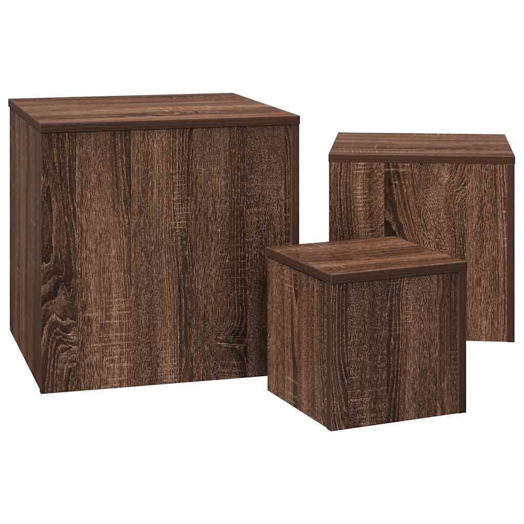 Side Tables Set of 3 Brown Oak Effect Particleboard