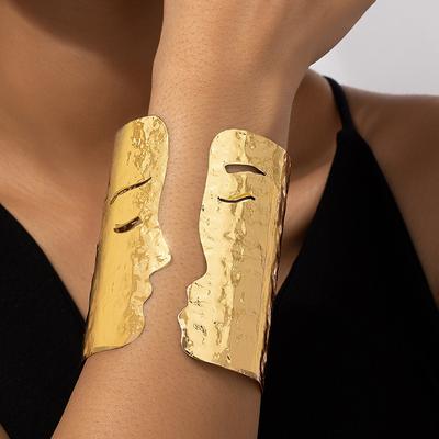 Moda esagerata punk metallo viso polsino braccialetti per donne uomini apertura larghezza braccialetti gioielli festa