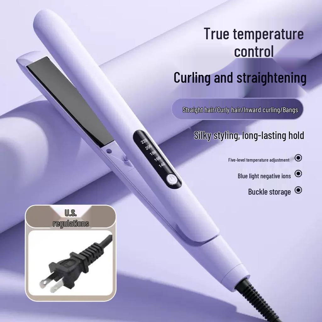 Dual-Purpose Ionic Hair Straightener & Curler - Portable Ceramic Plywood for Dry & Wet Use