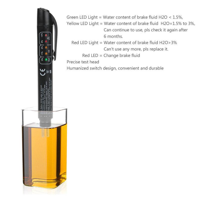 Car Brake Fluid Tester Leorx Black Plastic Metal Pen 15x22cm LED Safe Brake Fluid Check Tool for Vehicle
