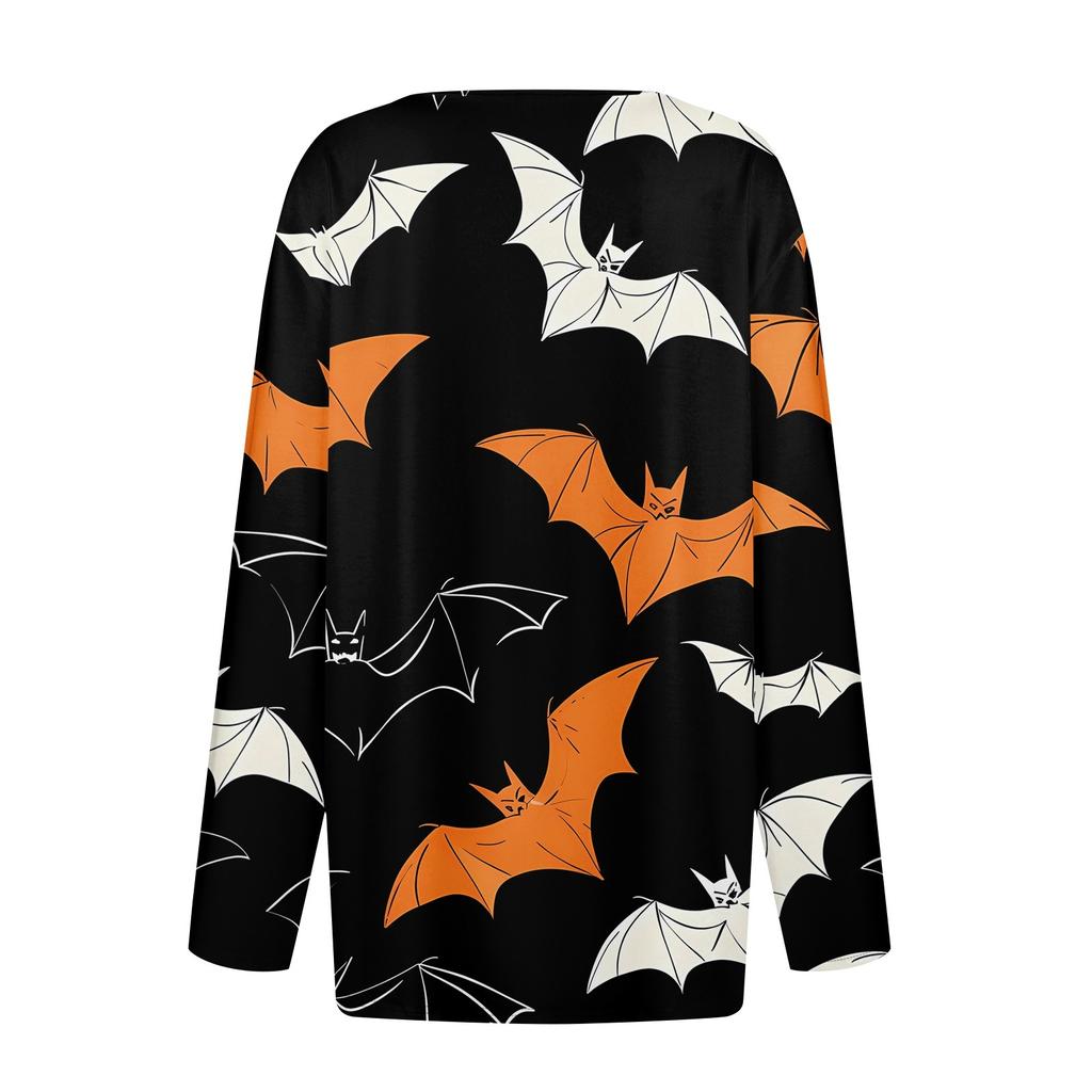 Women's T Shirt Tee Halloween Print Button Long Sleeve Daily Weekend Fashion Basic V- Neck Regular Top