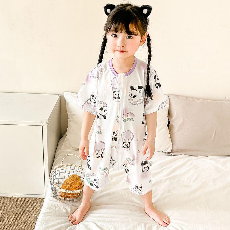 Lightweight Pure Cotton Short Sleeve Baby Sleeping Bag - Anti-kick, Breathable One-piece Pajamas & Crawling Romper for Home Wear