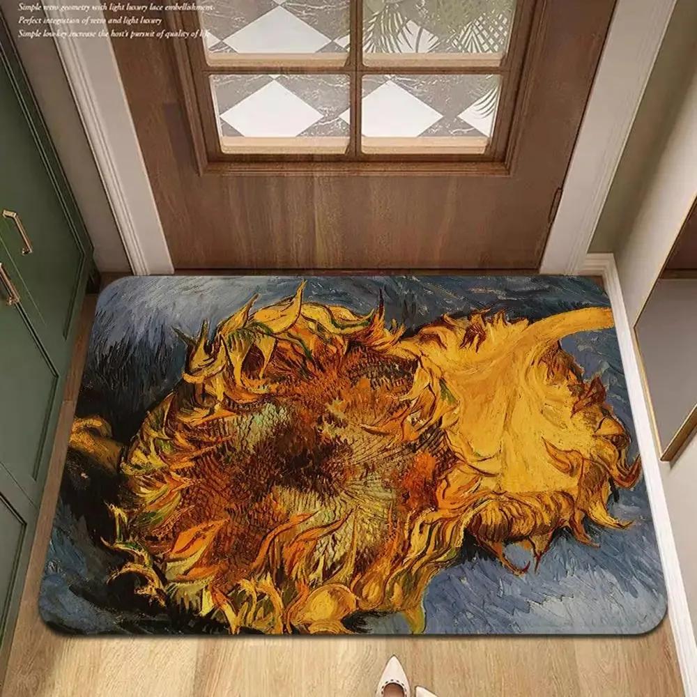 Van Gogh Art Door Mat Wrinkle-Resistant Doormat Hallway Indoor Entrance Floor Decorative Washable Carpet Non-slip Easy Clean Rug