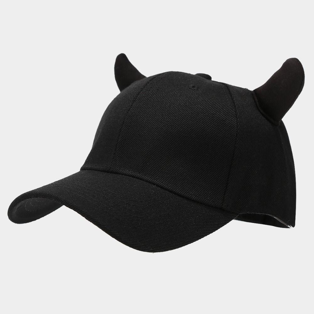Funny Black Baseball Cap Ox Horn Sunscreen Peaked Cap Visor Adjustable Baseball Hats For Man Women