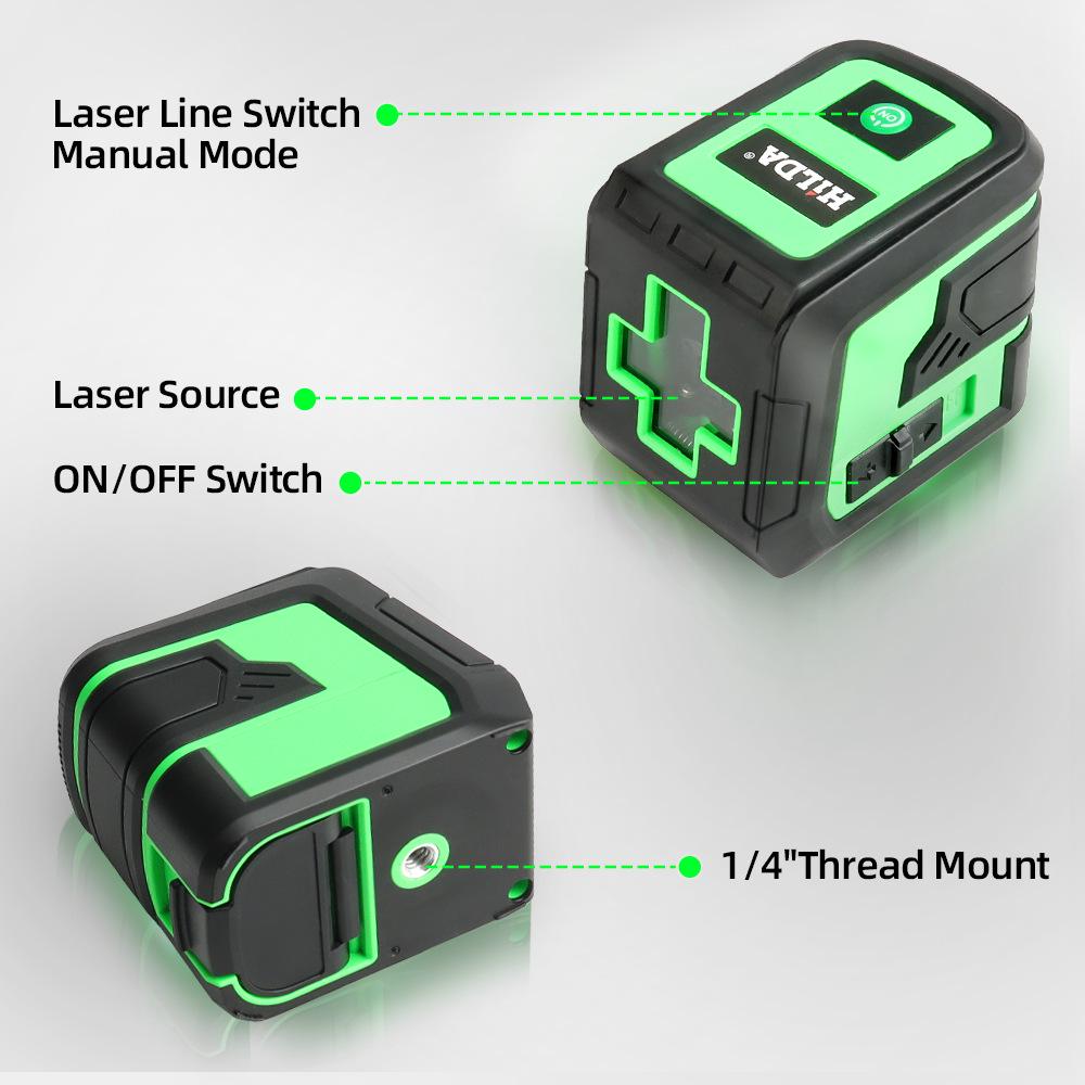 High-Precision Green Light Mini Laser Leveler with Automatic Cross 2-Line Projection