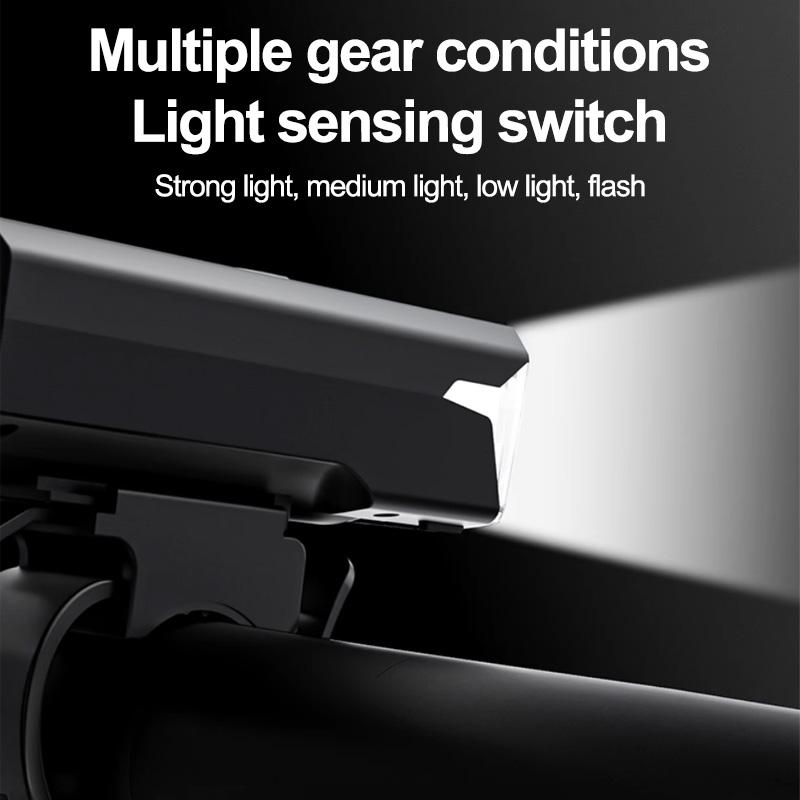 USB Rechargeable Bike Light - Auto Light Sensing Headlight for Night Riding, Strong LED Flashlight