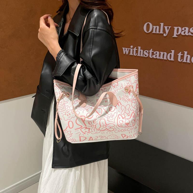 Graffiti Fashion Printed Handbag Women's Personality Casual Large Capacity Shoulder Bag Student Commuting Class Tote Bag