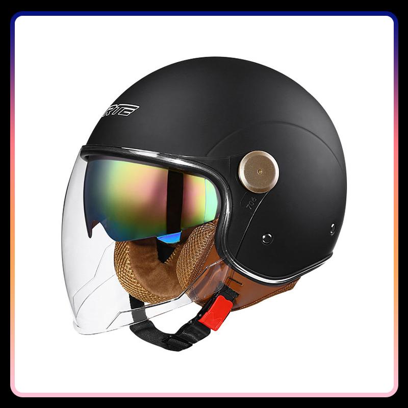 Men's Open Face Motorcycle Helmets Daul Lens Women Vintage Retro 3/4 Open Half Helmet Moto Equipment Double Visor Jet Helm DOT