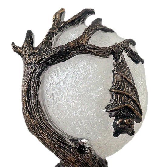 Halloween Inverted Bat Night Light Gothic Moon Tree Hanging Bat Plug-in Light Statue Holiday Party Bedroom Wall Outlet Bat Decorative Lamp