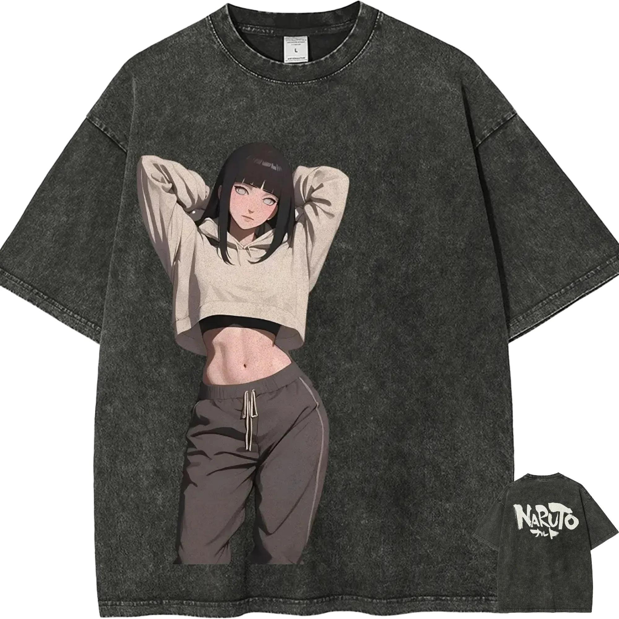 

Naruto Hinata Hyuga Modern Street Style Vintage Washed Oversized Black T-Shirt | Shonen Anime Fan Unisex Streetwear Tee XXXL чорний
