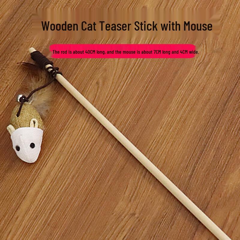 Younger Pet Wooden Mouse Cat Teaser Wand Set