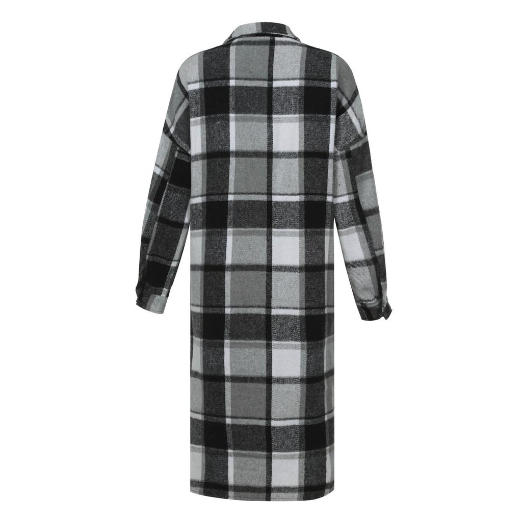 Frauen Mode Outwear Plaid Print Langarm Revers Lange Jacke Trenchcoat