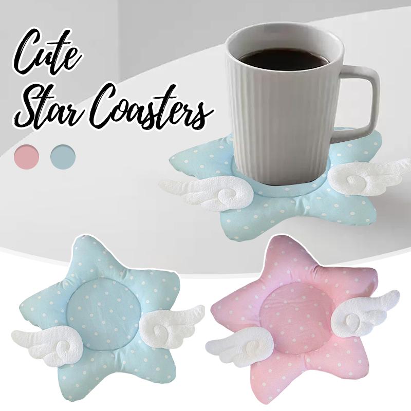 Blue Pink Polka Dot Star Wings Cushioned Heat Resistant Cup Coaster Korean Style Insulated Cup Mat Table Home Decor Photo Prop