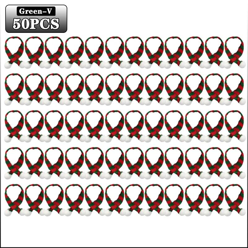 10-100PCS Mini Christmas Tree Ornaments Hats and Scarves Red Green Knit Yarn Pom Pom Holiday Hanging Decor Party Accessories