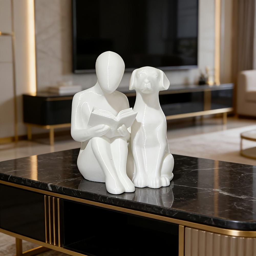 Eternal Friendship: People Reading Books and Puppies Sculpture, Suitable Living Room, Car, Study/Bookshelf Gift for Friends