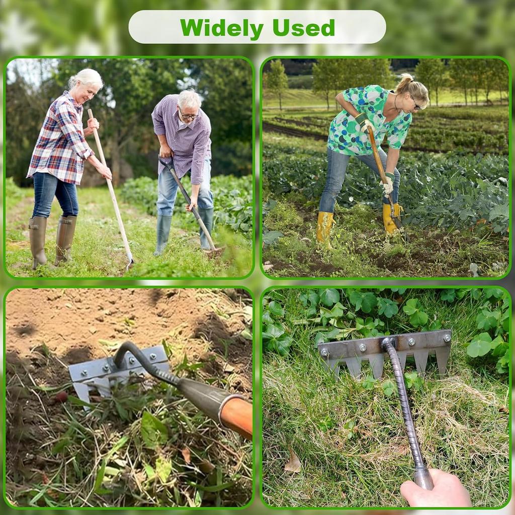 5/6/7/8 Teeth Iron Gardening Hoe Weeding Rake Farm Tool Grasping Raking Loosening Soil Nail Rake Tool Artifact Harrow Farm Tool