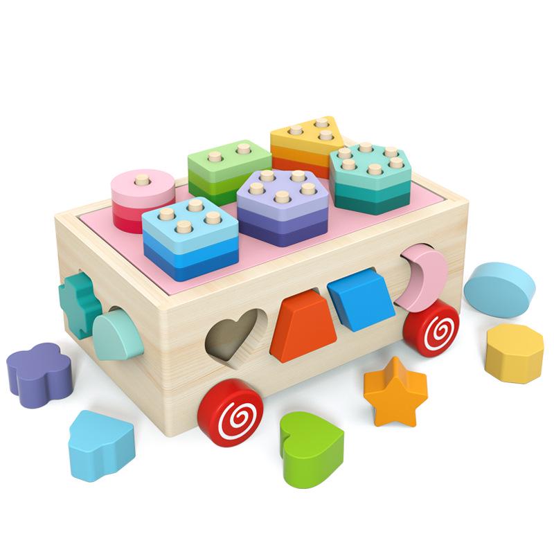 Wooden Marbles Educational Shape Cognition Car Toy: Multifunctional Colorful Building Blocks & Matching Set