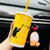 Zestaw kubek ze słomką i wiaderko na popcorn Pingu z pluszowym wisiorkiem Urocze pingwiny Naczynia do picia Kolekcjonerski Dekoracja na wystawę Prezent dla fanów