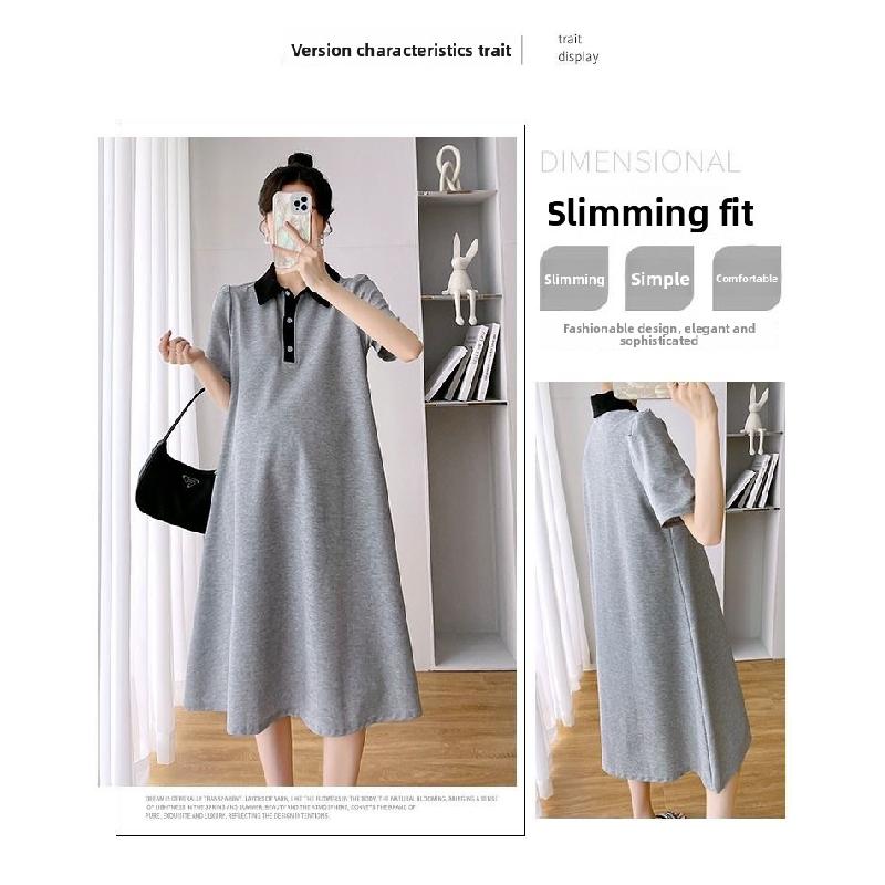 Maternity dress summer short-sleeve polo dress with turn-down collar short-sleeve maternity dress