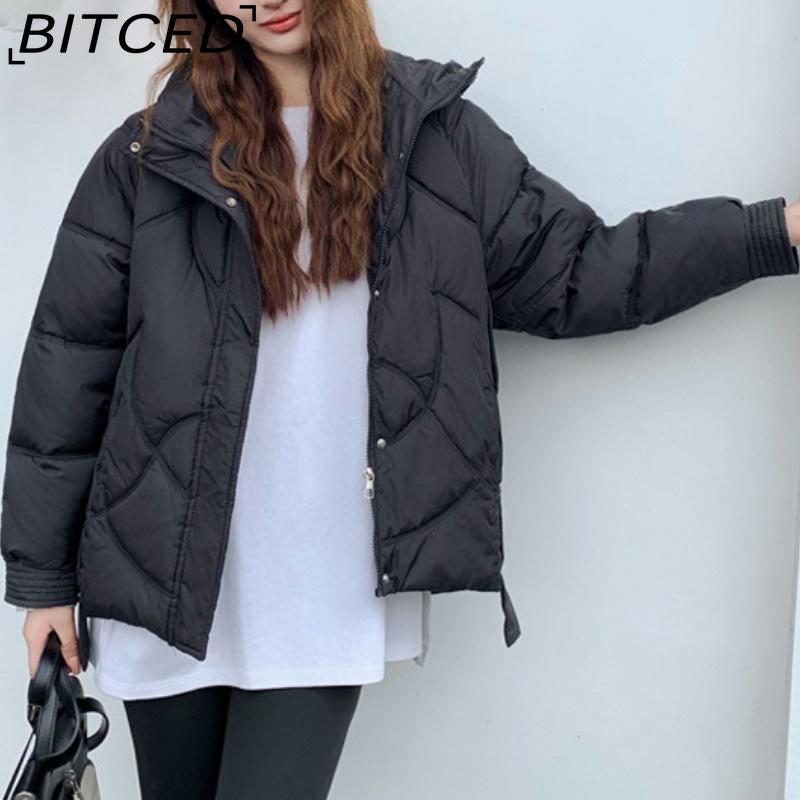 BITCED Loose-Fit Women's Winter New Arrival Short Casual Hooded Oversized Cotton Coat, Cotton Jacket, Padded Jacket