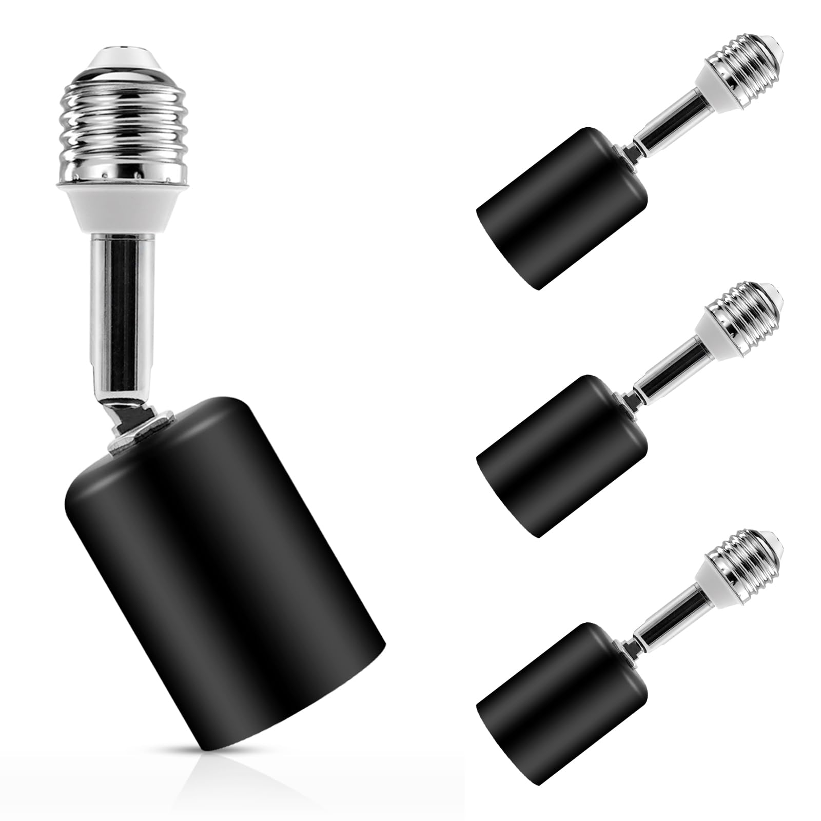 

E26 Base Extension Adapter Metal High Temperature Resistant E26 Extension Socket Adjustable Angle Black (4) чорний