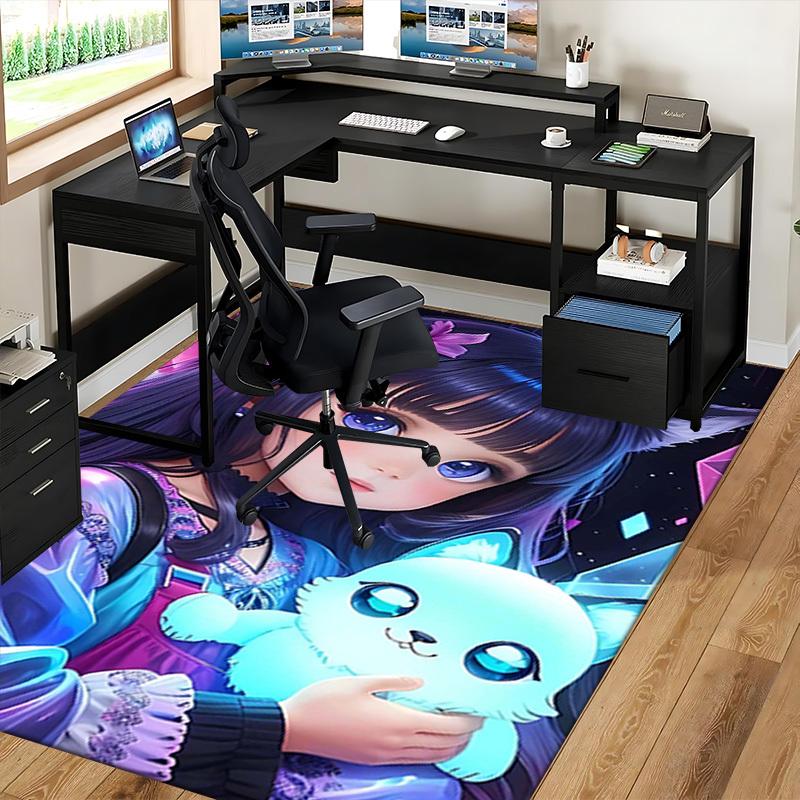 1pc Anime Cat with Flowers Chair Mat - Office Desk Pad, Non-Slip Carpet for Home Decor, Suitable for All Seasons, Perfect Gift for Anime Lovers.H036