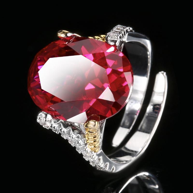 

Popular Jewelry Copper Bottom Gold-Plated Simulation Red Corundum Blue Spinel Egg Ring 12 * 16
