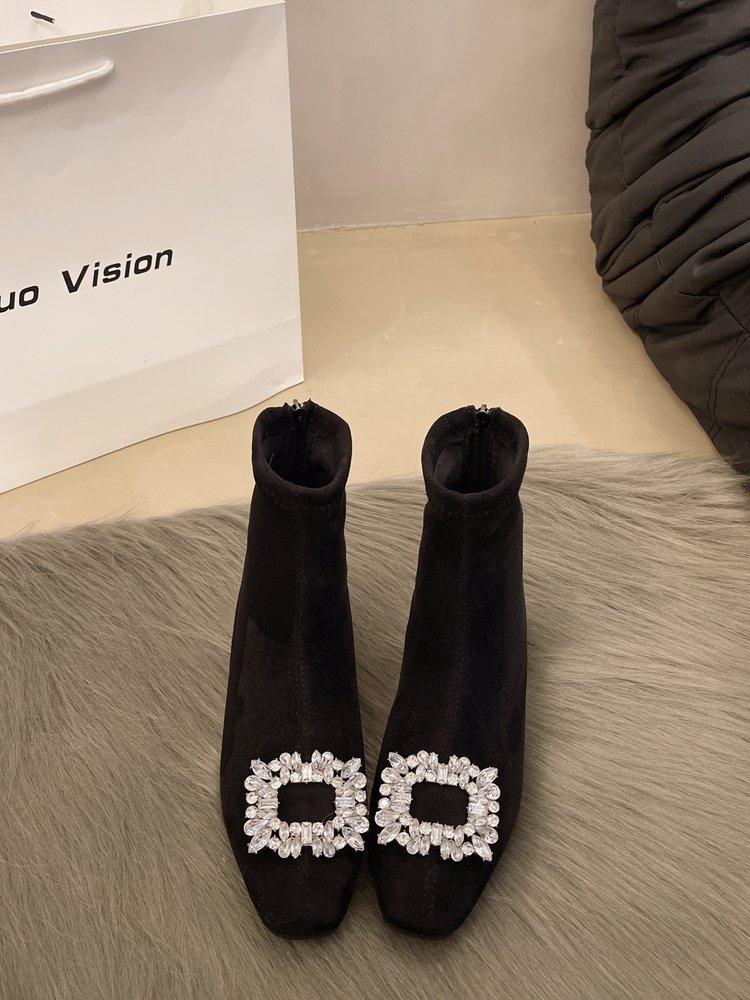 inner height increase French small short boots women's shoes in autumn and winter 2025 new rhinestone square buckle thin versatile Korean small bare