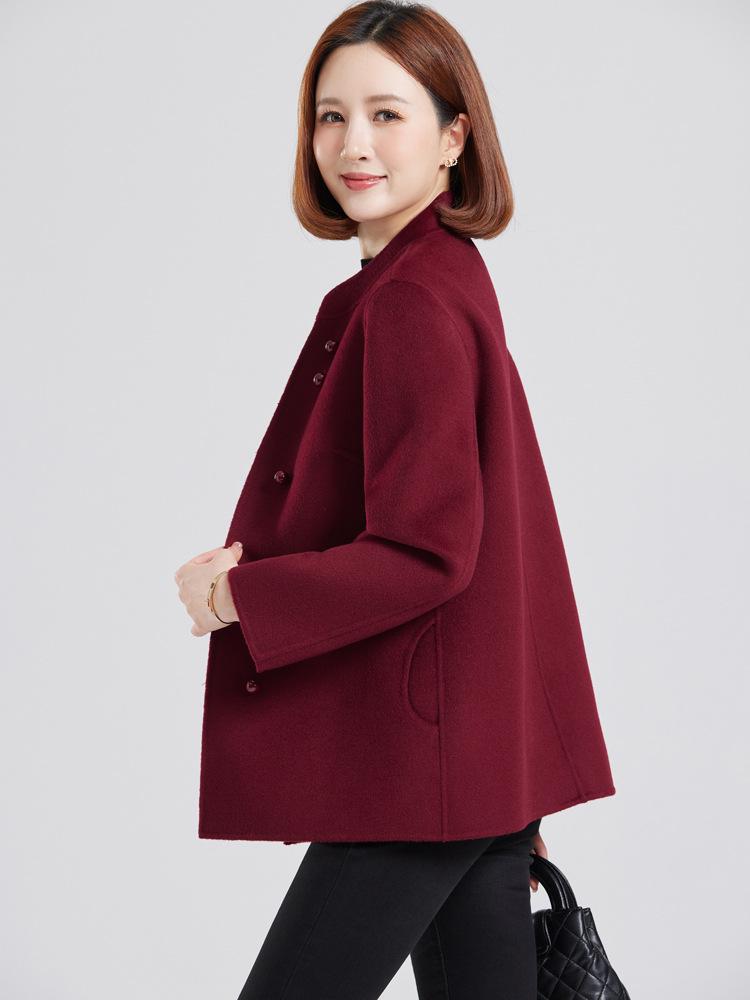 Damen Doppelseitiger Kaschmir-Wollmantel - Bestickt, Modische Kurze Jacke für Mittleren Alters & Ältere (Herbst Winter)