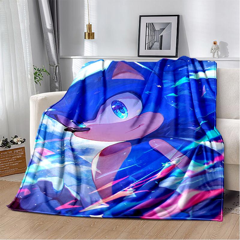 Fashion S-Sonic Cartoon Game Flannel Blanket Soft Warm Throw Blanket for Bedroom Living Room Bed Travel Camping Picnic Kid Gift