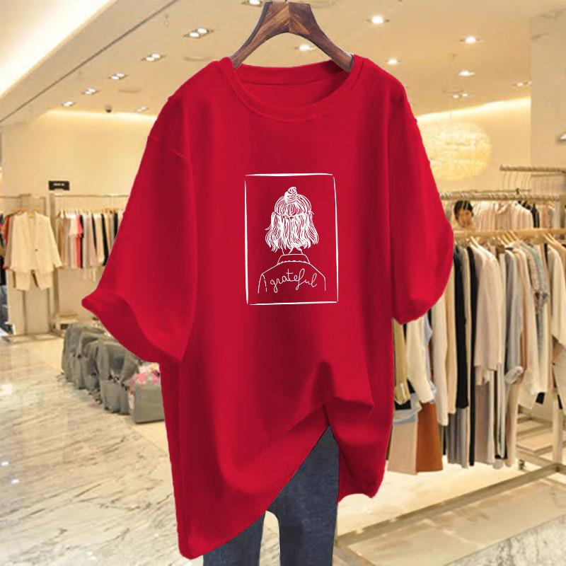 Pure Cotton Large Version Short-sleeved T-shirt Women's 2025 New Summer Loose Medium and Long Butt-covering European Large-size Top Tide