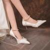 2026 Wedding Heels Women Luxury Brand Designer String Bead Pearls High Heels Ladies Sexy Elegant Pointed Toe White Black Pumps