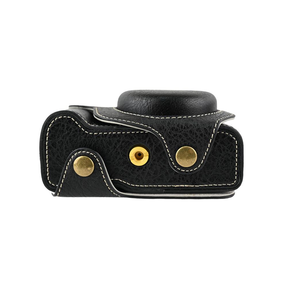 Litchi Pattern PU Leather Camera Bag Case For Canon PowerShot V1 Full Body Cover With Shoulder Strap