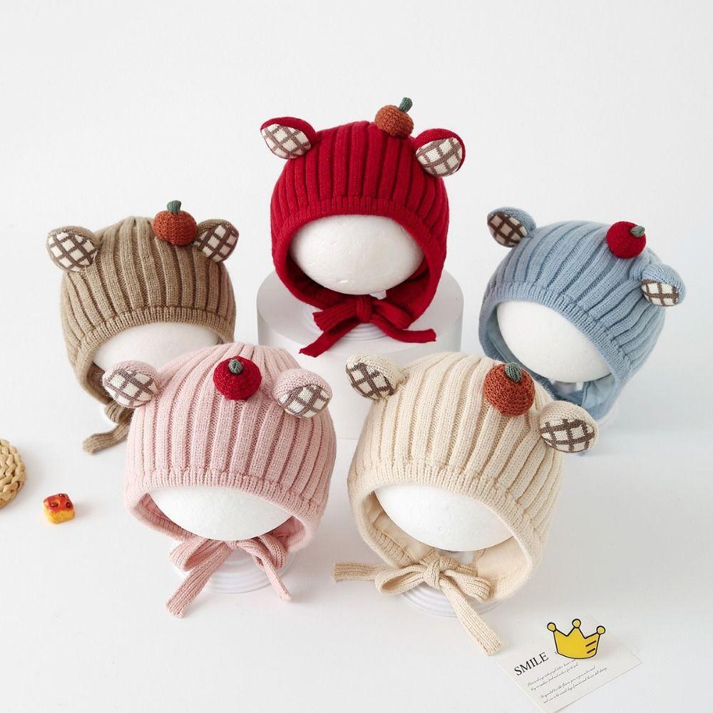 Cute Toddler's Plush Knitted Hat Cold-Resistant Kids Ear Protection Hat  Photography Props