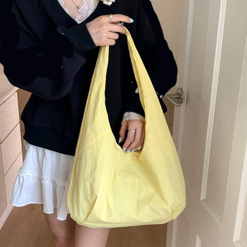 Candy Color Casual Tote Bag Large Capacity Japanese Style Shoulder Bag Nylon Shoulder Bag  Unisex