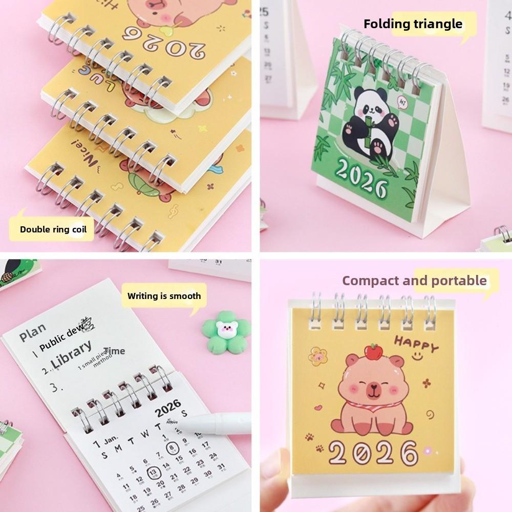 Cartoon Mini Calendar Standing Flip Coil Calendar Creative Schedule Planner Office School Supplies