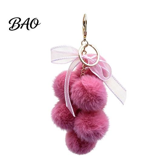 Fruit Bag Charm Plush Grape Keychain for Handbags, Fuzzy Cluster with Bow, Decorative Fluffy Ball Keyring Backpacks and Purses Accessory