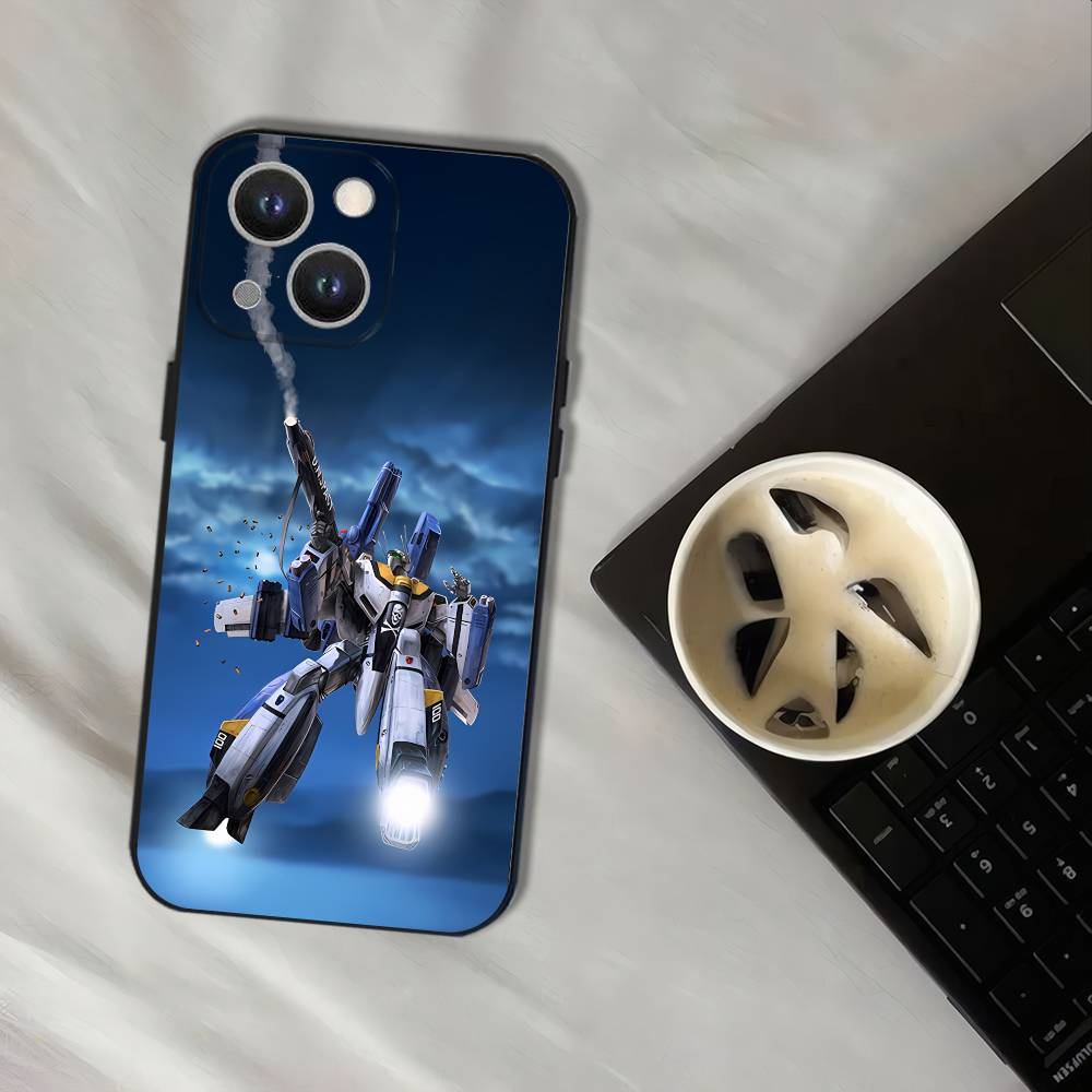 R-Robotech Macross Black Soft Cover Phone Case For iPhone 17,16,15,14,13,12,11,Pro,XS,Max,XR,Plus,E,SE4,Mini