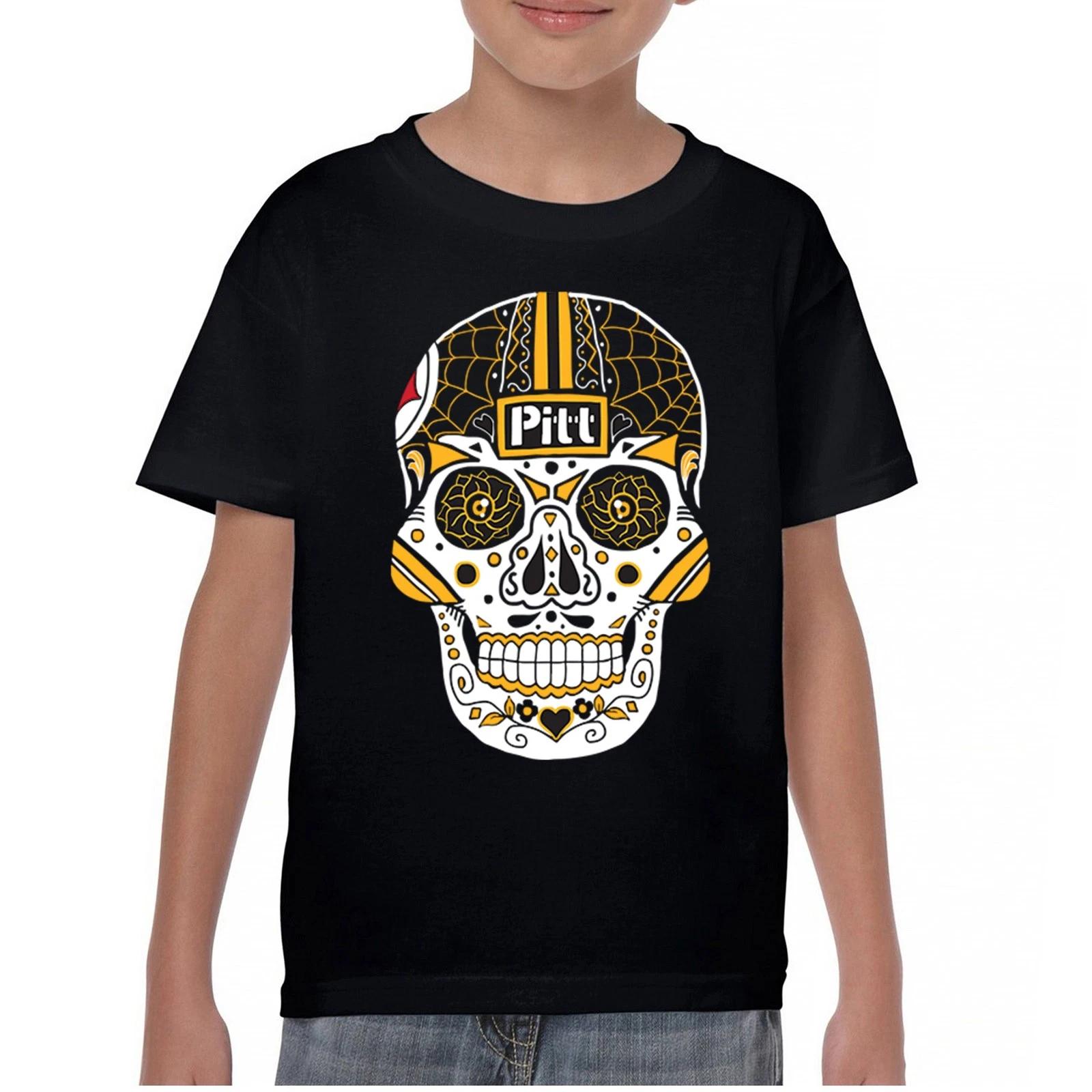 Pittsburgh Sugar Skull Youth kids boys T-Shirt Steel City Football Fan Tailgate Kids 120
