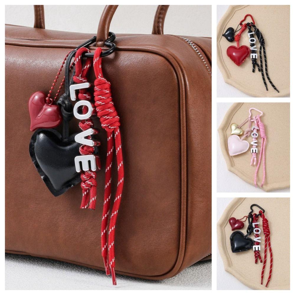 English Letter Heart Leather Rope Keychain Woven Rope Love Rope Bag Charm Birthday Parties