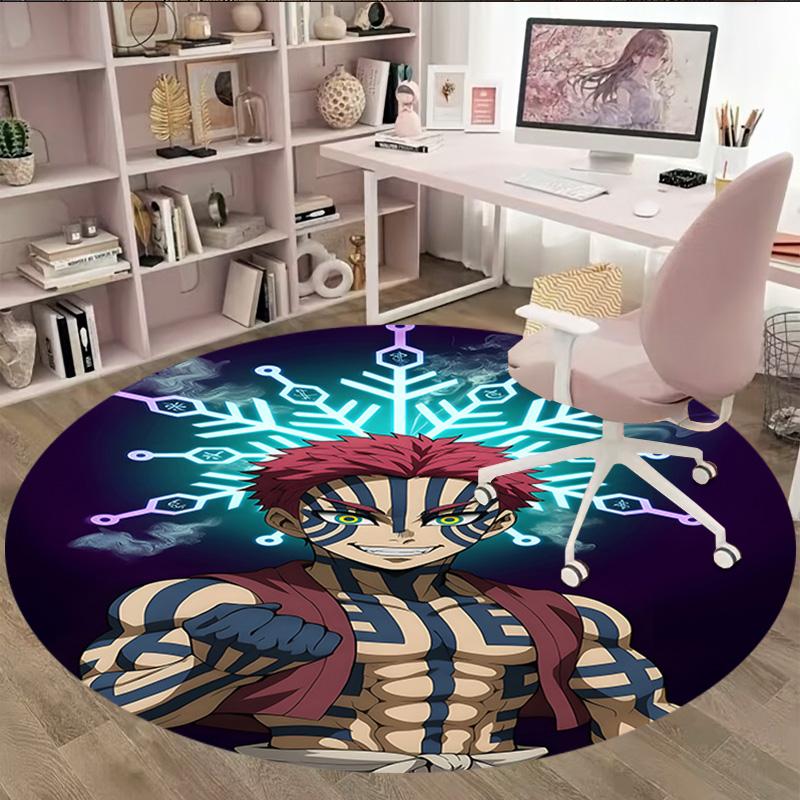 1pc Demon Slayer2 Print Round Carpet Chair Round Carpet Suitable for Bedroom Living Room Home Decorative Carpet