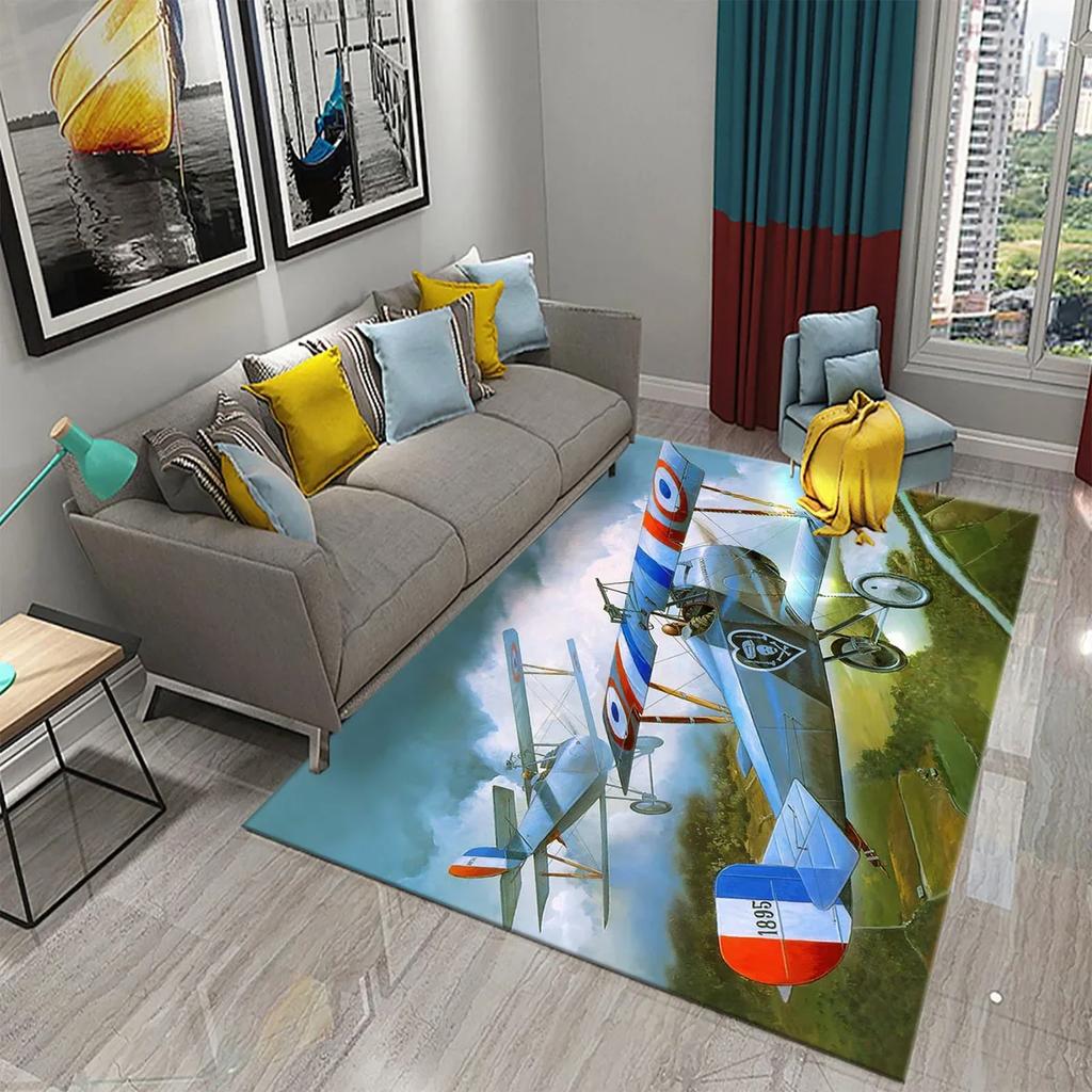 3D Colorful Oil Painting Airplane Carpet for Living Room Bedroom Decor Rugs Bathroom Kitchen Non-slip Floor Mat Home Decor Rugs