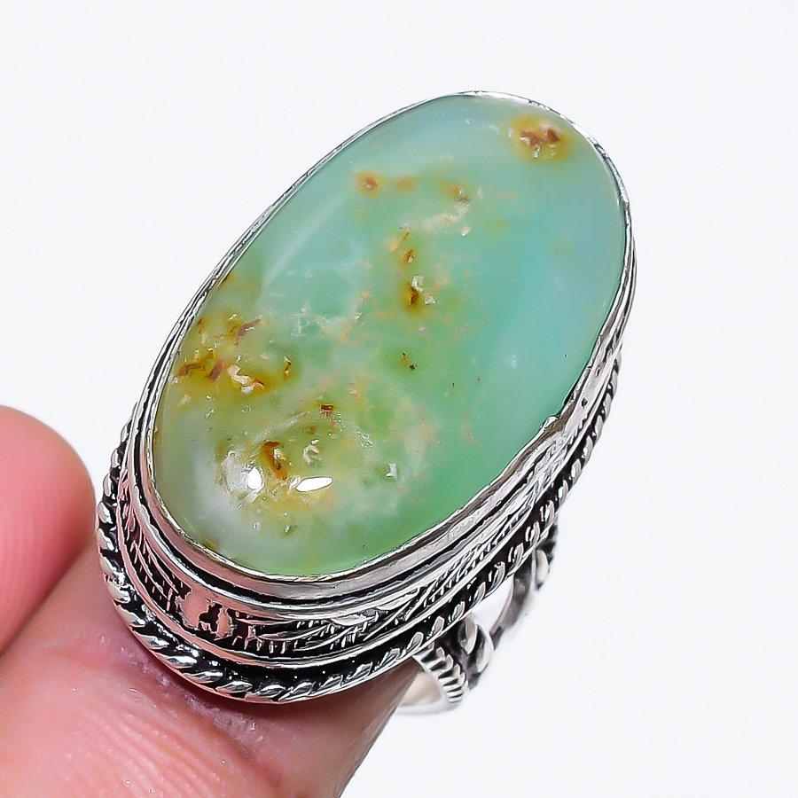 Natural Chrysoprase Gemstone 925 Sterling Silver Jewelry Ring Size 7 AR-18720