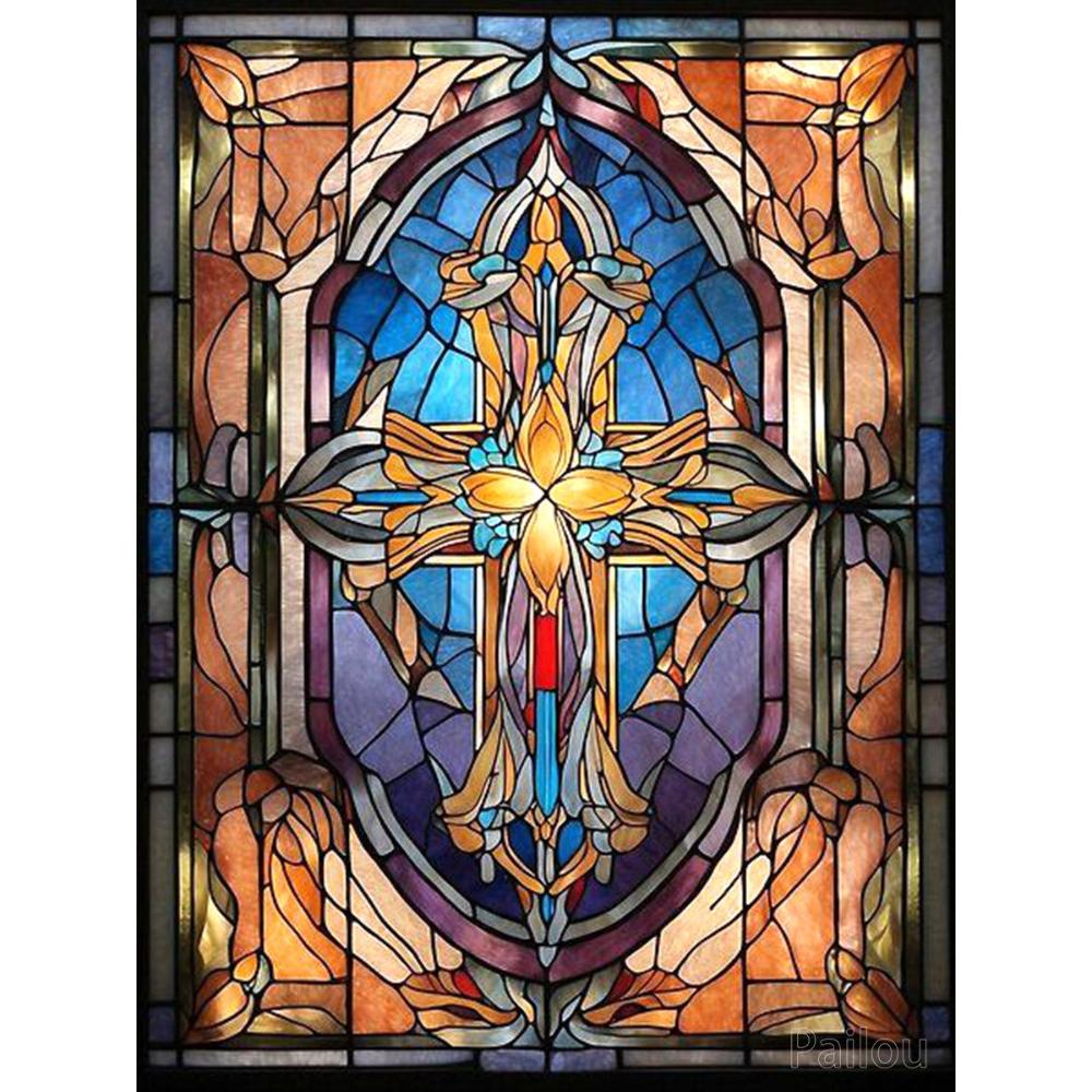 Jezus Chrystus Sztuka Witrażowa DIY 5D Malowanie Diamentowe Religijny Święty Krzyż i Maryja Dziewica Mozaika Haft Krzyżykowy Prezent Wystrój Domu
