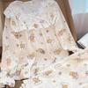 Japanese sweet cartoon star pajamas women's spring and autumn lace double long two-piece set can be worn outside loungewear